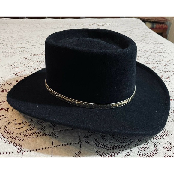 Vintage Black Western Cowboy Hat By Pigalle Somberos 6-7/8 Santo Nino Mexico - Picture 2 of 7